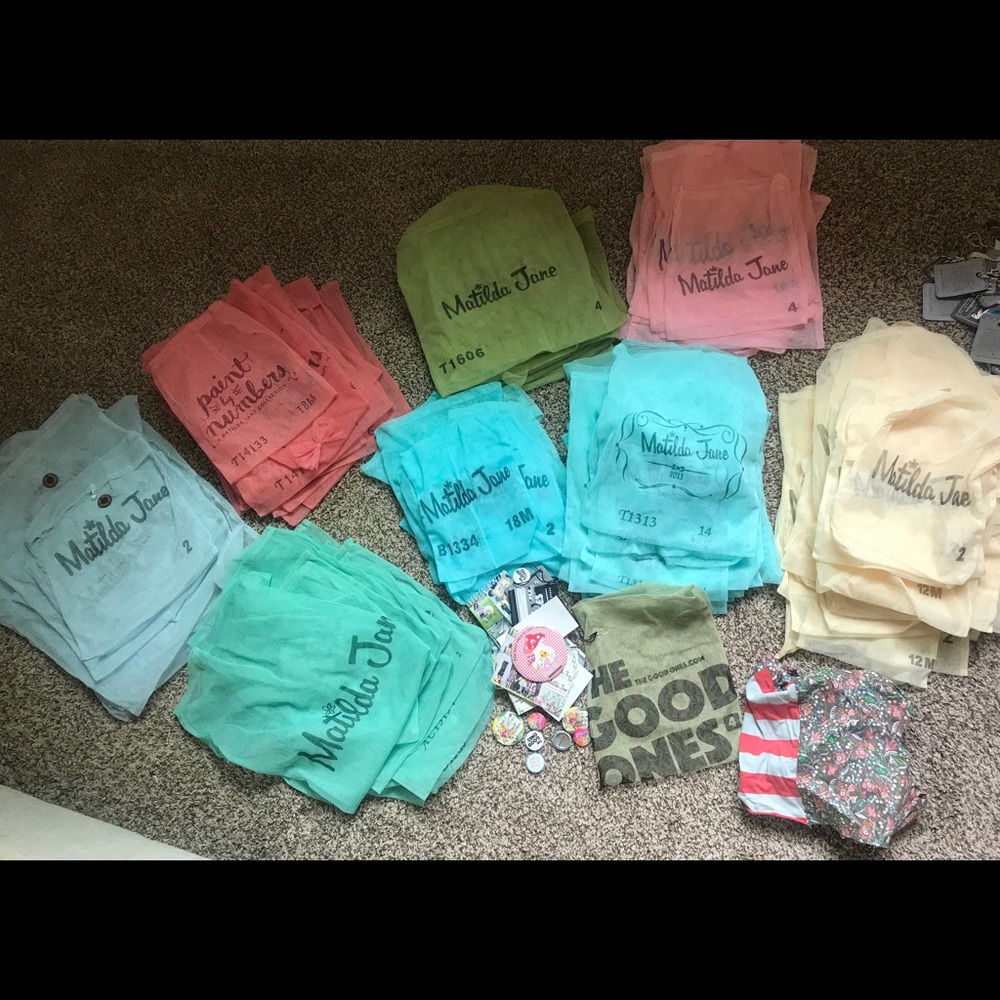Matilda Jane mesh bags, buttons and promo items
